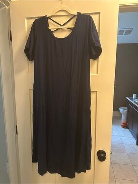 Blue Sky Navy Short-Sleeve Maxi Dress with Crisscross Back